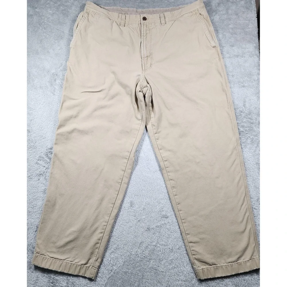 VINTAGE LL Bean Pants Mens 42x34 (Fits 38x32) Beige Flannel‎ Lined Chino Winter